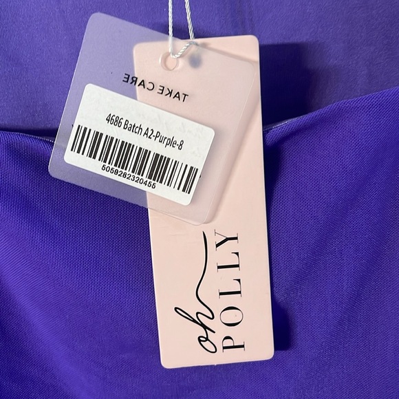 NWT Oh Polly Dress Cold Shoulder Ruched Bodycon Purple Rhinestone Girly Mini New - Picture 5 of 5